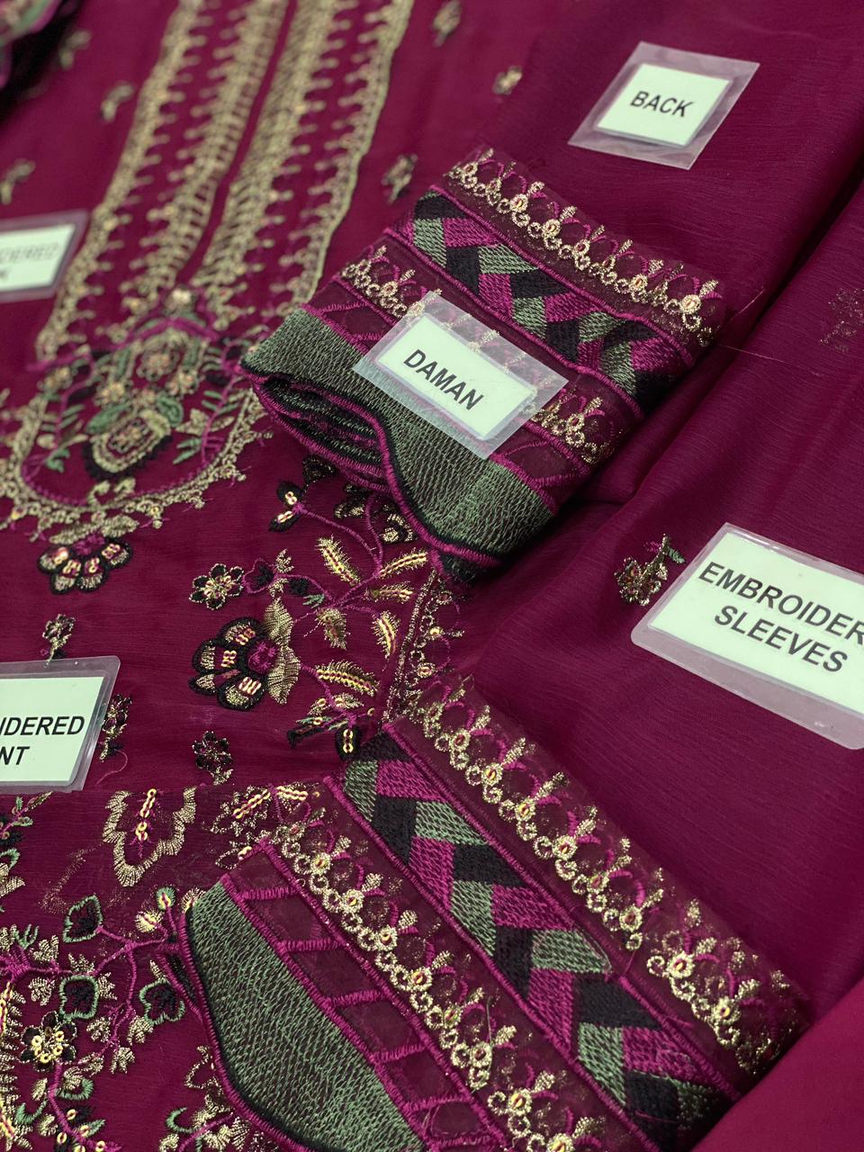 chiifon fully heavy embroidered spengle work