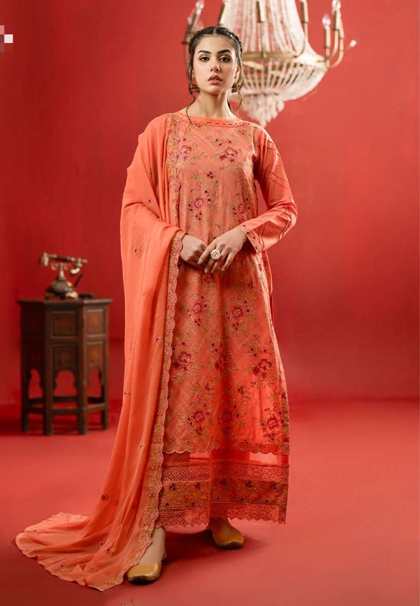 Bareeze 2k25 collection hit Code Available on Lawn with Chiffon Emb Dopatta