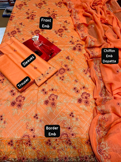 Bareeze 2k25 collection hit Code Available on Lawn with Chiffon Emb Dopatta